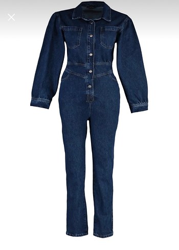 Kadın Lacivert Denim Uzun Tulum - Görsel 2