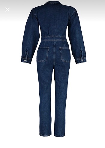 Kadın Lacivert Denim Uzun Tulum - Görsel 4