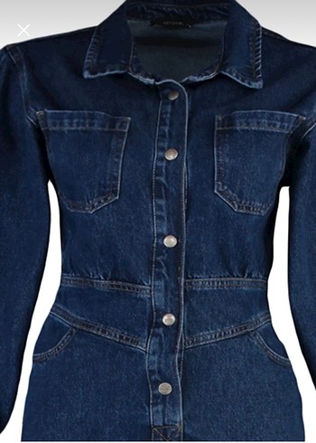 Kadın Lacivert Denim Uzun Tulum - Görsel 3