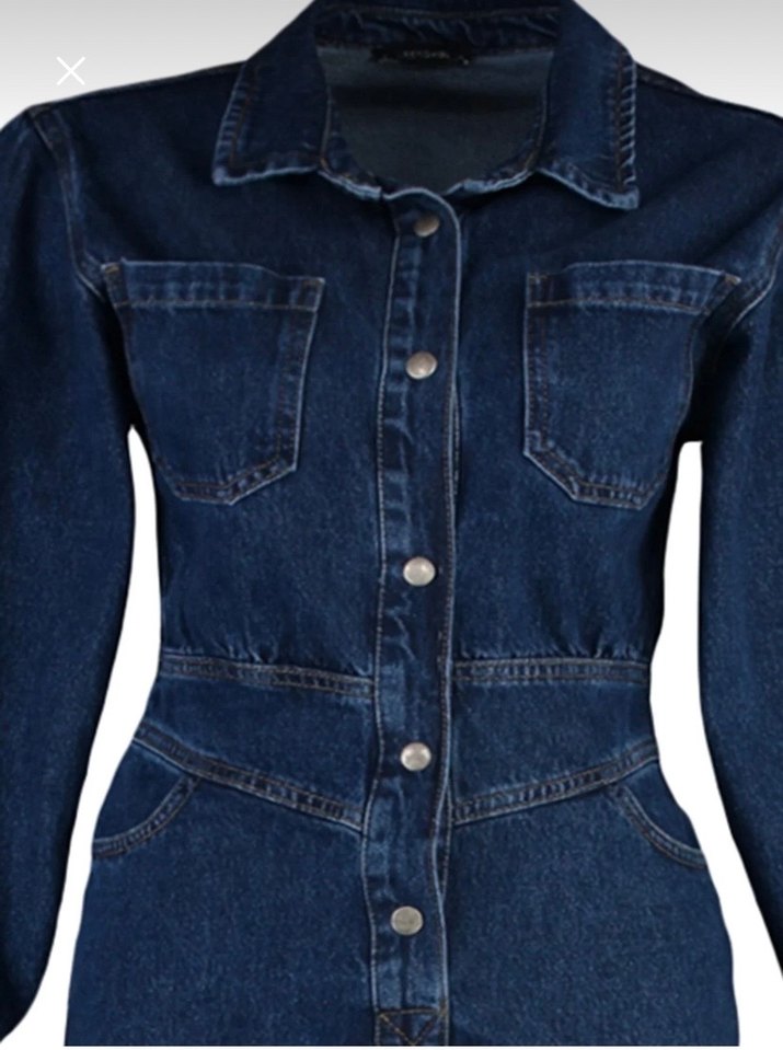 Kadın Lacivert Denim Uzun Tulum - Görsel 3