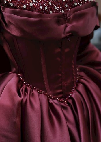 ÖZEL TASARIM bordo kınalık tesettür abiye - Görsel 2