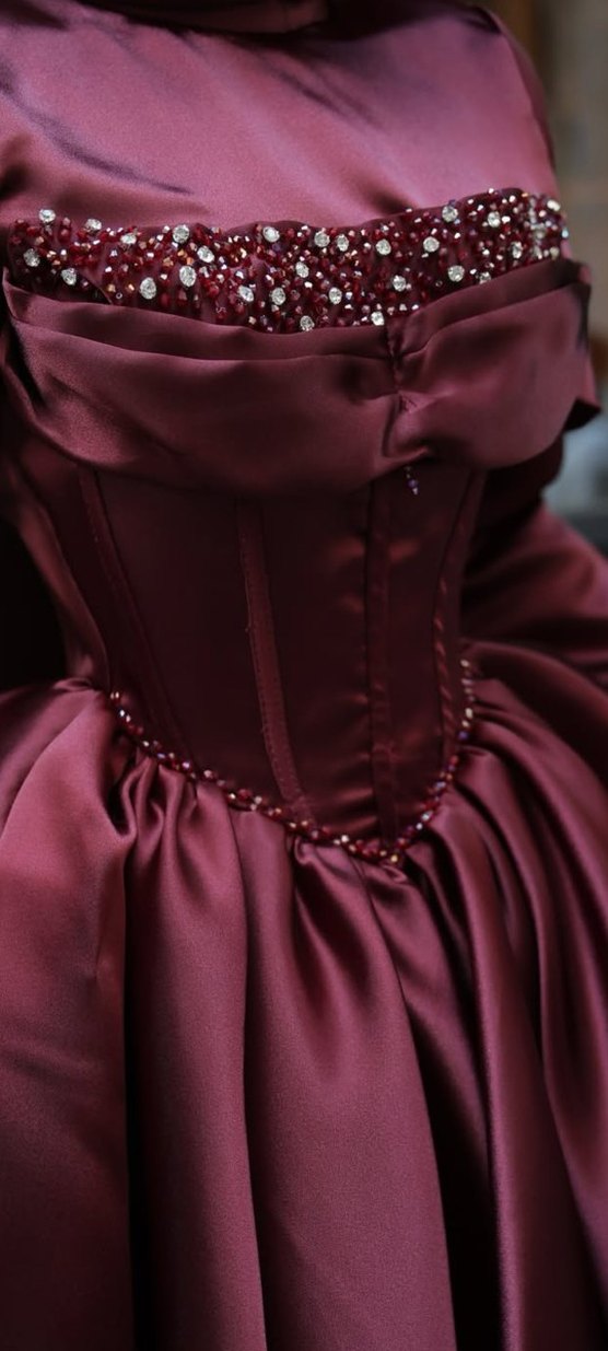 ÖZEL TASARIM bordo kınalık tesettür abiye - Görsel 2