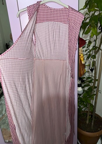 Pembe Kareli Midi Bohem V Yaka Elbise - Görsel 2