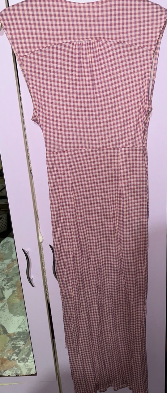 Pembe Kareli Midi Bohem V Yaka Elbise - Görsel 3