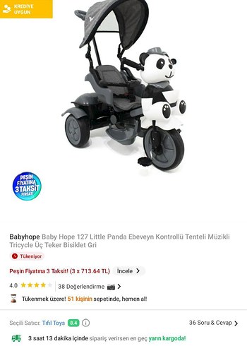 Sadece İstanbul içi Panda Müzikli Tenteli Üç Tekerlekli Bisiklet