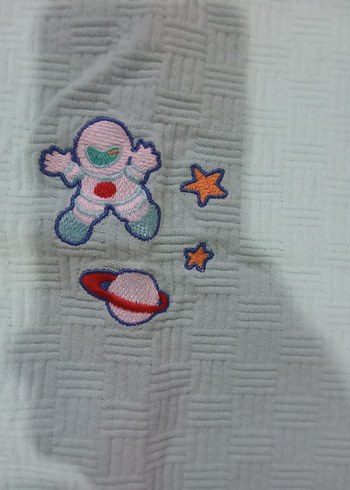 Nakışlı Turkuaz Keten Bebek Pikesi - Görsel 2