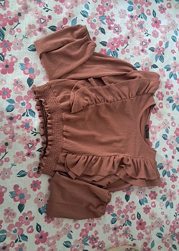 Kahverengi Kadın Triko Fırfırlı Bluz - Görsel 3