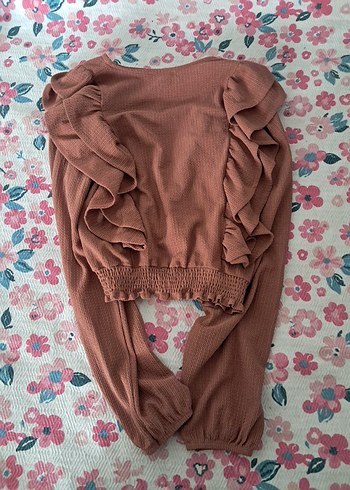 Kahverengi Kadın Triko Fırfırlı Bluz - Görsel 2