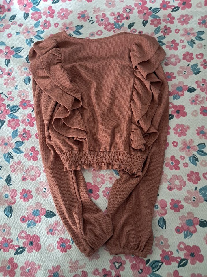 Kahverengi Kadın Triko Fırfırlı Bluz - Görsel 2