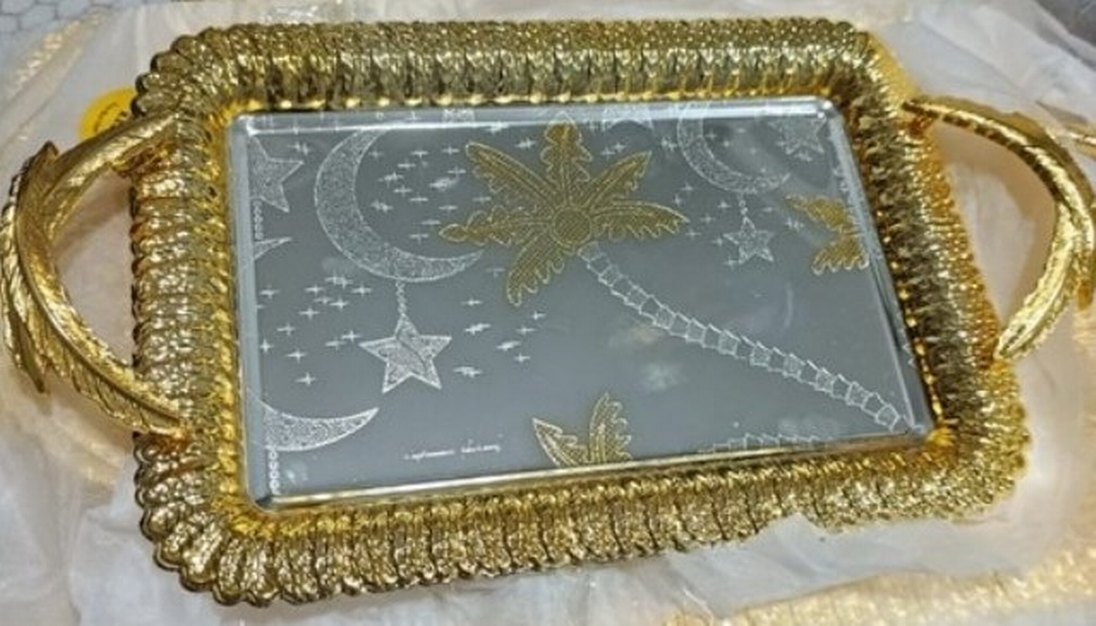 Altın Renkli Parlak Dekoratif Tepsi - Görsel 2