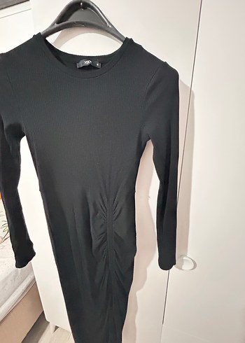 Siyah Uzun Kollu Drapeli Elbise - Görsel 2