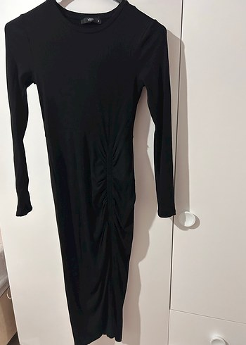 Siyah Uzun Kollu Drapeli Elbise - Görsel 3