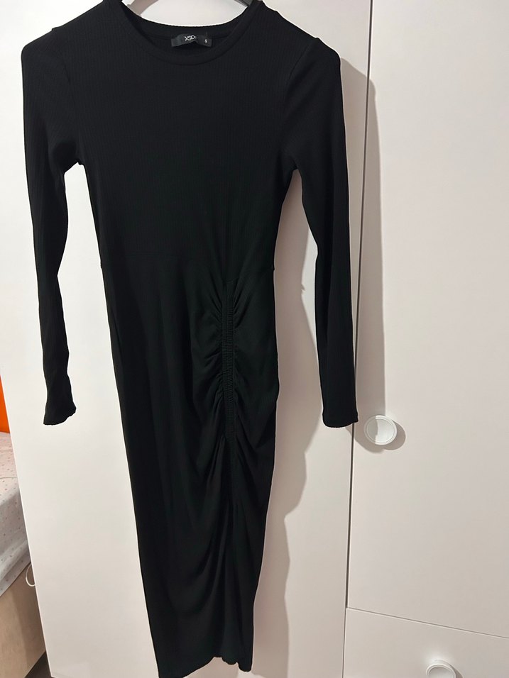 Siyah Uzun Kollu Drapeli Elbise - Görsel 3