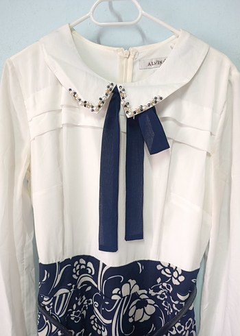 Uzun Kol Drapeli Bohem Lacivert Elbise - Görsel 4