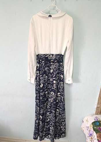 Uzun Kol Drapeli Bohem Lacivert Elbise - Görsel 2