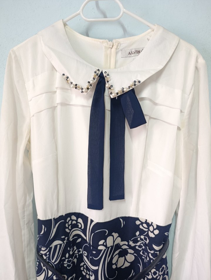 Uzun Kol Drapeli Bohem Lacivert Elbise - Görsel 4