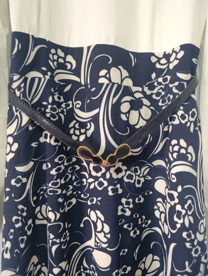 Uzun Kol Drapeli Bohem Lacivert Elbise - Görsel 5