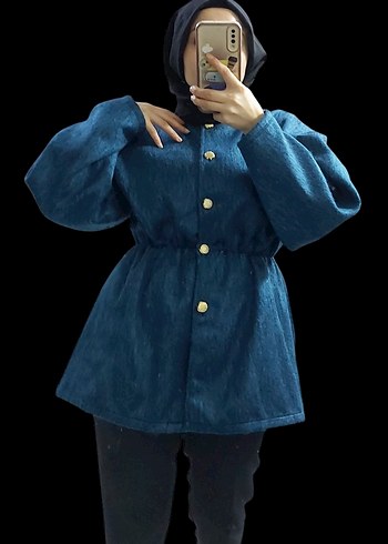 Düğmeli Midi Kot Ceket - Görsel 5