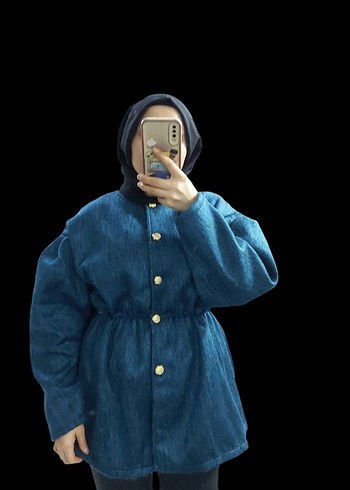 Düğmeli Koyu Mavi Midi Denim Hamile Ceketi - Görsel 8