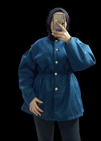 Düğmeli Koyu Mavi Midi Denim Hamile Ceketi - Görsel 9