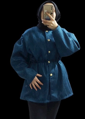 Düğmeli Koyu Mavi Midi Denim Hamile Ceketi - Görsel 7