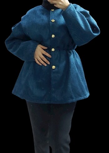 Düğmeli Koyu Mavi Midi Denim Hamile Ceketi - Görsel 3