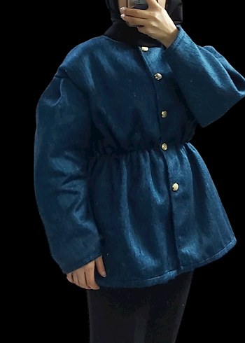 Düğmeli Koyu Mavi Midi Denim Hamile Ceketi - Görsel 2