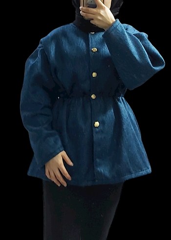 Düğmeli Koyu Mavi Midi Denim Hamile Ceketi - Görsel 4