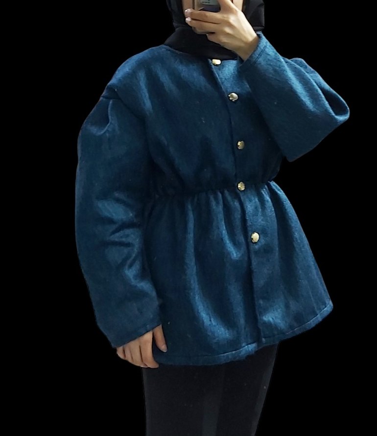 Düğmeli Koyu Mavi Midi Denim Hamile Ceketi - Görsel 2