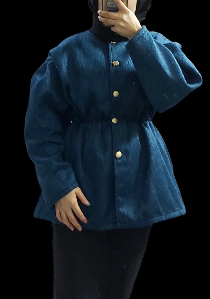 Düğmeli Koyu Mavi Midi Denim Hamile Ceketi - Görsel 4