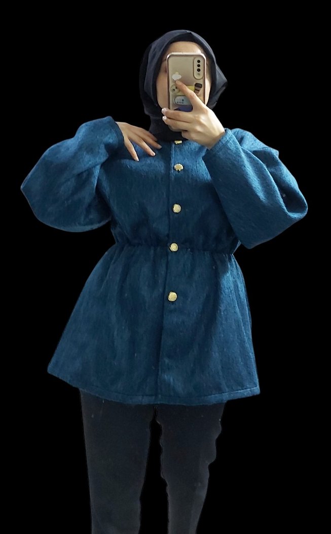 Düğmeli Koyu Mavi Midi Denim Hamile Ceketi - Görsel 5