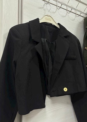 Kadın Siyah Mini Düğmeli Blazer Ceket - Görsel 2