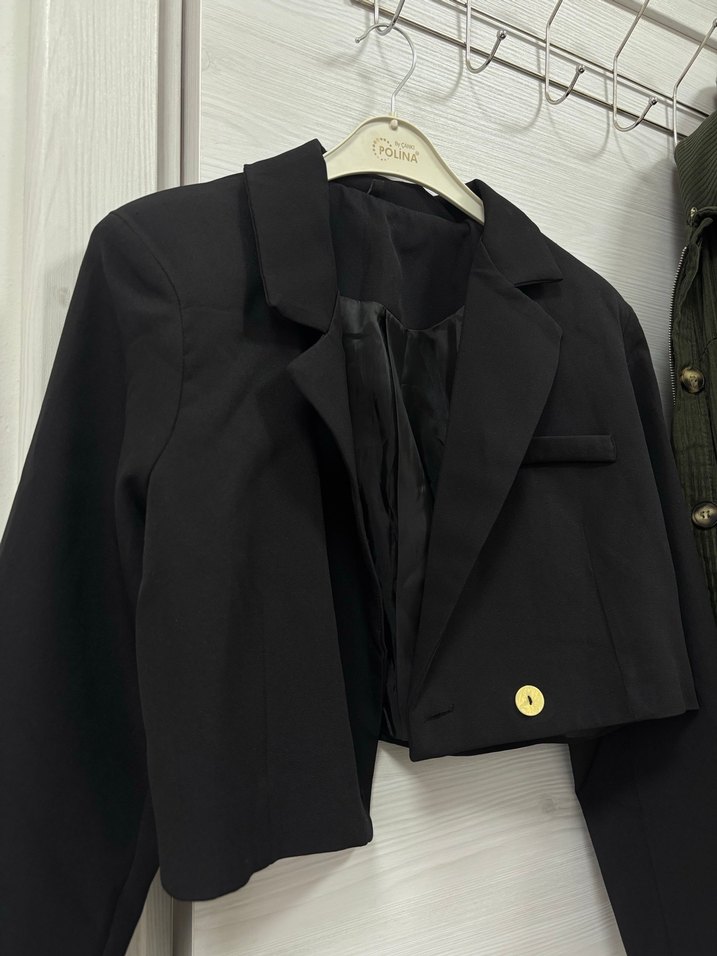 Kadın Siyah Mini Düğmeli Blazer Ceket - Görsel 2