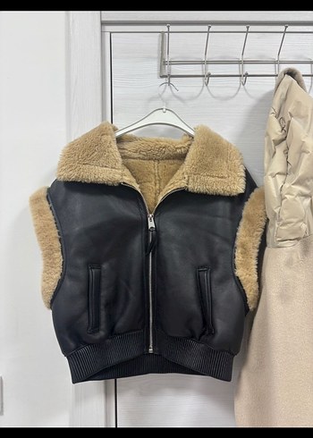 Kürklü Bej Deri Kadın Kışlık Ceket - Görsel 2