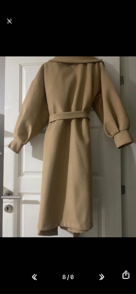 Camel Renk Uzun Kadın Kaban - Görsel 3