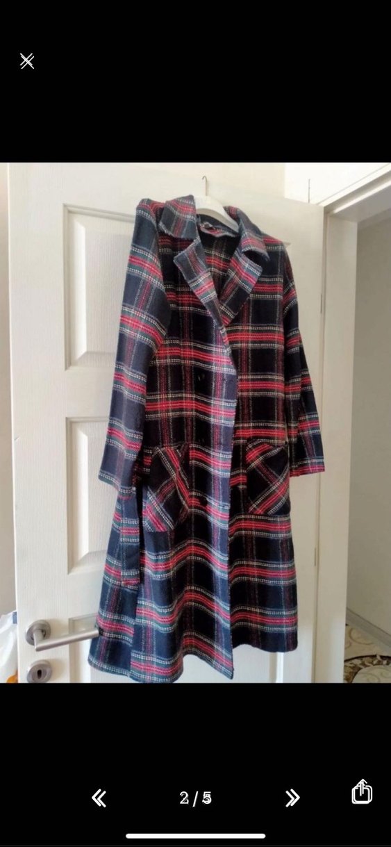 Drapeli Uzun Kollu Kadın Midi Kaban - Görsel 2