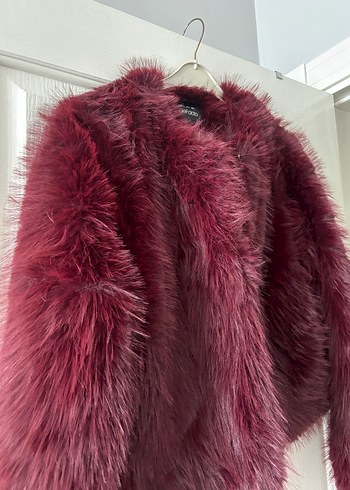 Bordo Kadın Suni Kürk Ceket - Görsel 2