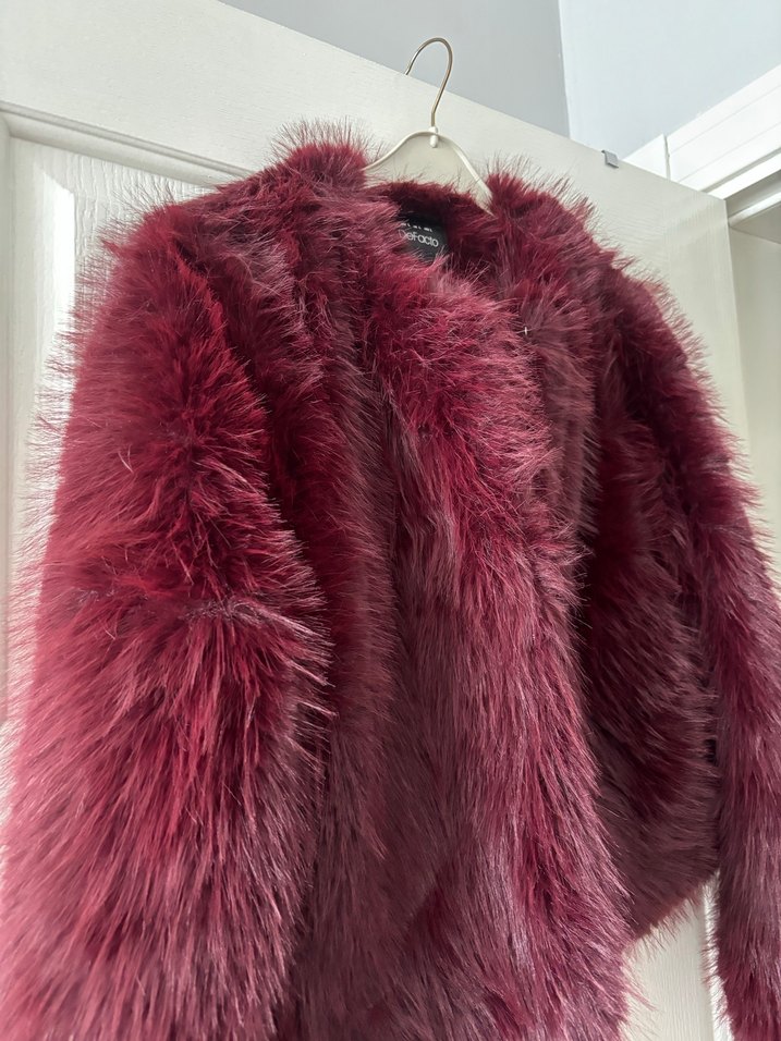 Bordo Kadın Suni Kürk Ceket - Görsel 2