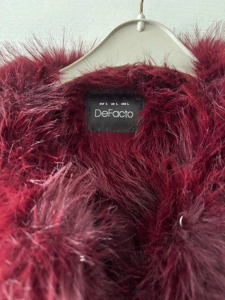 Bordo Kadın Suni Kürk Ceket - Görsel 3