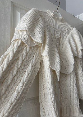 Bohem Kadın Beyaz Örgü Mini Kazak - Görsel 2