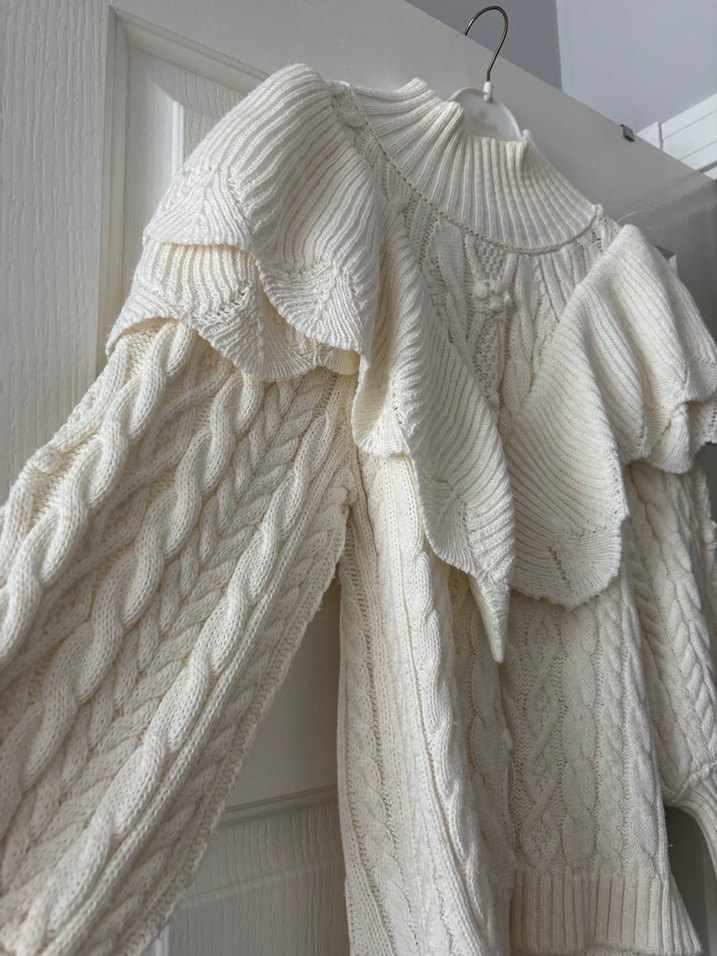 Bohem Kadın Beyaz Örgü Mini Kazak - Görsel 2