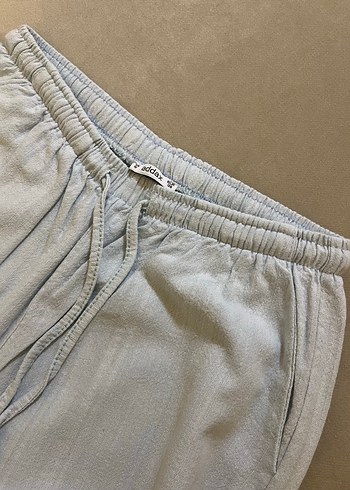 Su Yeşili Keten Kadın Pantolon - Görsel 3