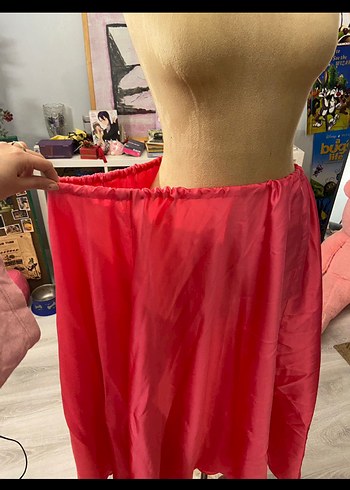 Pembe Uzun Salaş Saten Etek - Görsel 2