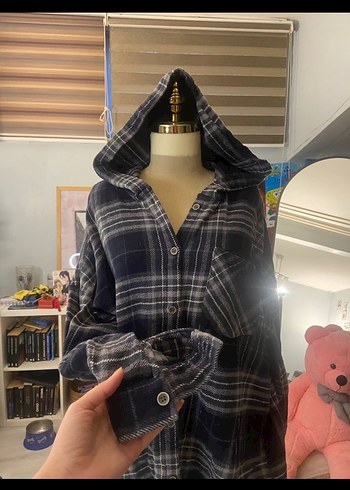 Ekoseli Kapüşonlu Kadın Gömlek - Görsel 4