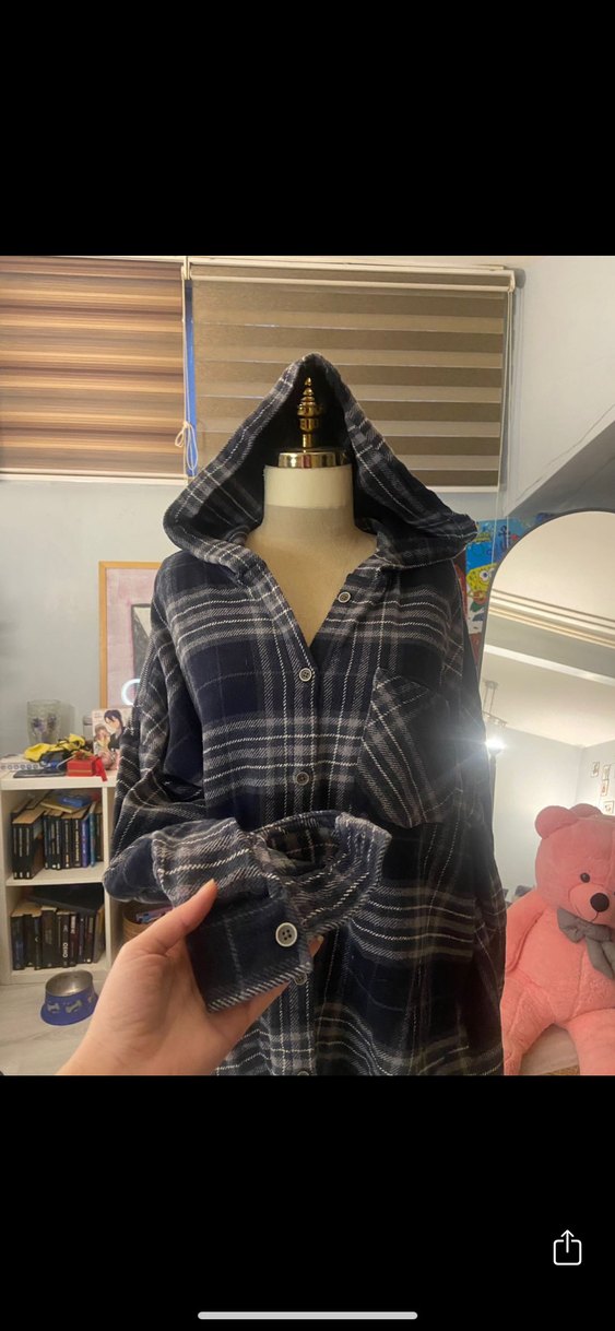 Ekoseli Kapüşonlu Kadın Gömlek - Görsel 4