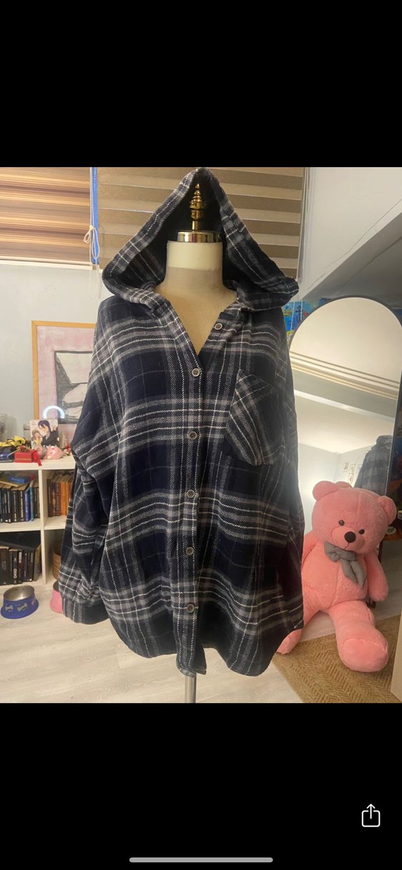 Ekoseli Kapüşonlu Kadın Gömlek - Görsel 2