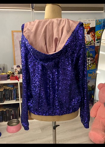 Parlak Mor Payetli Midi Kadın Ceket - Görsel 4