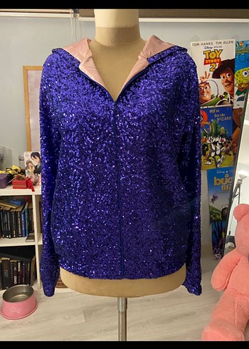 Parlak Mor Payetli Midi Kadın Ceket - Görsel 2