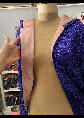 Parlak Mor Payetli Midi Kadın Ceket - Görsel 3