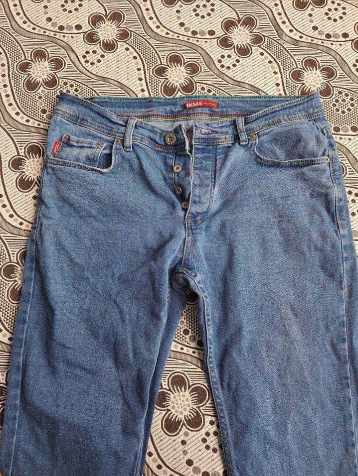 Düğmeli Bağlama Desenli Erkek Kot Pantolon - Görsel 3